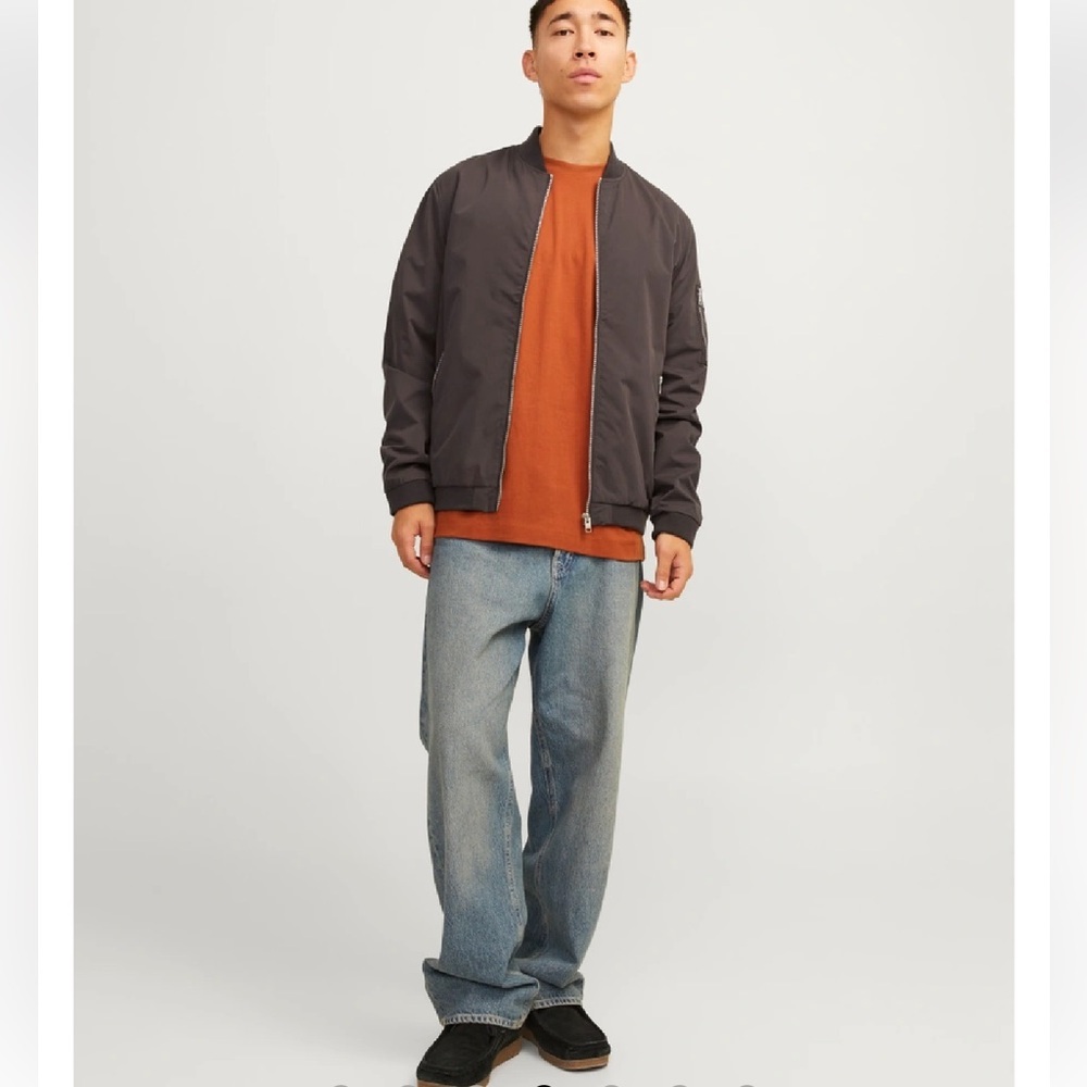 Outdoor Jacket Brand Brown Pilot Bomber Jacket Orange Quilted Lining Size Large